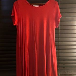 Fire engine red flowy dress.